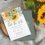 Save The Date Eucalyptus de tournesol rustique<br><div class="desc">Cela économise la carte à plat date comprend des tournesols aquarelles et des eucalyptus. Calligraphie de script et police moderne utilisée.</div>