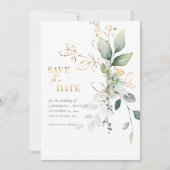 Save The Date Eucalyptus doux avec photo dorée (Devant)