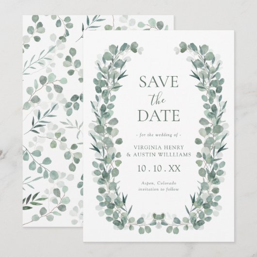 Save The Date Eucalyptus élégant (Devant / Derrière)