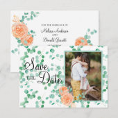 Save The Date Eucalyptus Élégant Vert Fleur Florale de Pêche (Devant / Derrière)