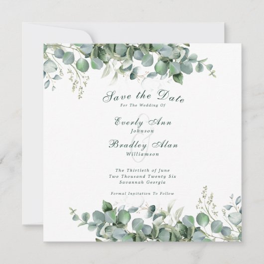 Save The Date Eucalyptus Émeraude Vert Élégant Sage Vert (Devant)