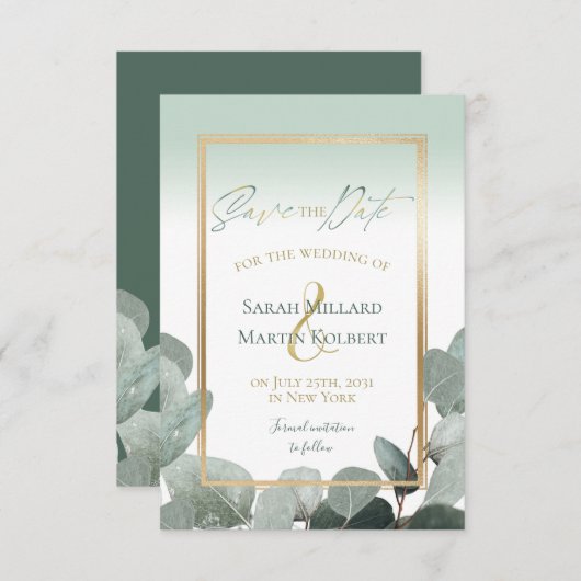 Save The Date Eucalyptus Enregistrer la date mariage vert sauge (Devant / Derrière)