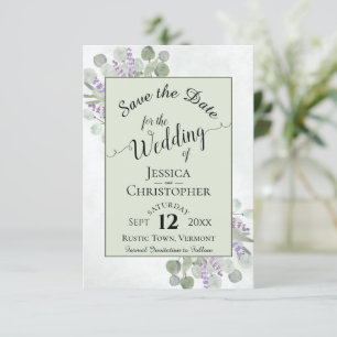 Save The Date Eucalyptus et Lavande Calligraphie Mariage vert