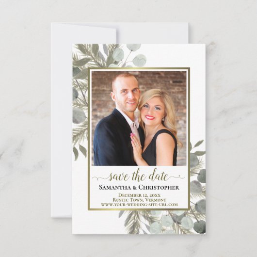 Save The Date Eucalyptus et Mariage photo de pin rustique (Devant)