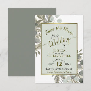 Save The Date Eucalyptus et pin sylvestre aquarelle rustique pou