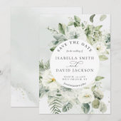 Save The Date Eucalyptus Feuillage Vert Sage Vert Fleurs Blanche (Devant / Derrière)