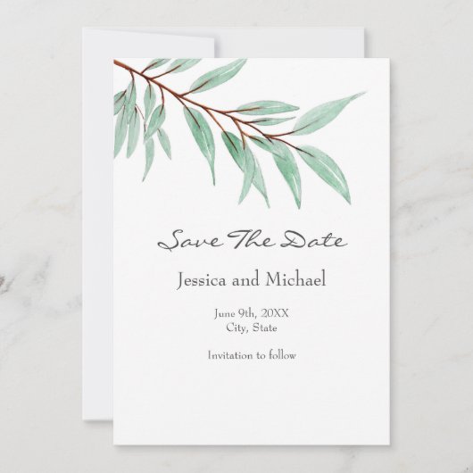 Save The Date Eucalyptus Feuilles (Devant)