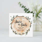 Save The Date Eucalyptus feuilles et le site de Mariage de bois  (Debout devant)
