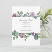 Save The Date Eucalyptus Floral Succulent Vert Pourpre (Debout devant)