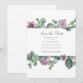 Save The Date Eucalyptus Floral Succulent Vert Pourpre (Devant / Derrière)
