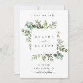 Save The Date Eucalyptus Foliage Carré Cadre Enregistrer la cart (Devant)