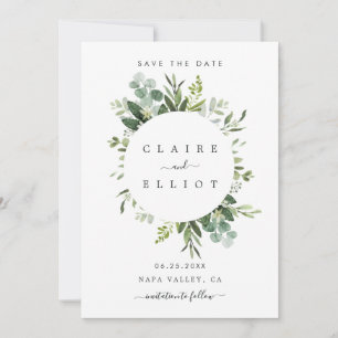 Save The Date Eucalyptus Foliage Circle Frame Enregistrer la car