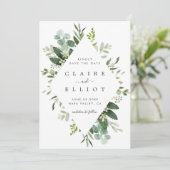 Save The Date Eucalyptus Foliage Diamond Frame Enregistrer la da (Debout devant)