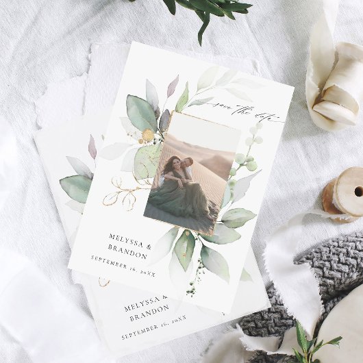 Save The Date Eucalyptus Glow Photo verticale Enregistrer la dat