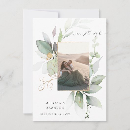 Save The Date Eucalyptus Glow Photo verticale Enregistrer la dat (Devant)