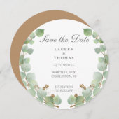 Save The Date Eucalyptus Gold Parties scintillant (Devant / Derrière)