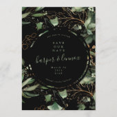 Save The Date Eucalyptus Golden Boho Élégant Onyx Pampas Noir (Devant)