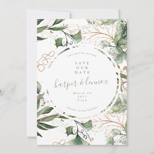 Save The Date Eucalyptus Golden Boho moderne automne Pampas Circ (Devant)