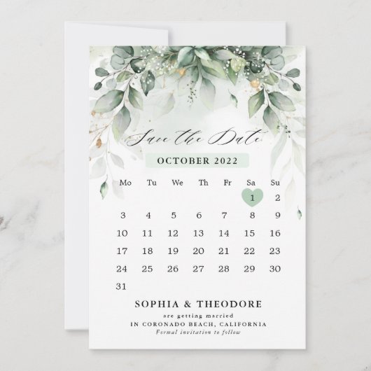 Save The Date Eucalyptus Gomme verte Botanique Calendrier rustiq (Devant)