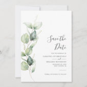 Save The Date Eucalyptus Green Foliage Mariage de script (Devant)