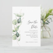 Save The Date Eucalyptus Green Foliage Mariage de script (Debout devant)