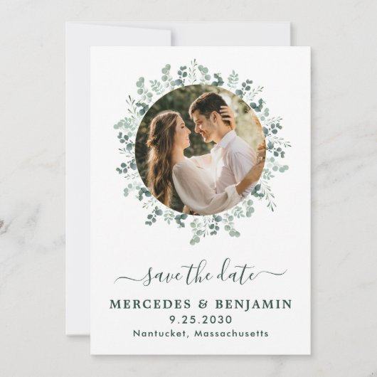 Save The Date Eucalyptus Green Photo moderne QR Code Mariage (Devant)