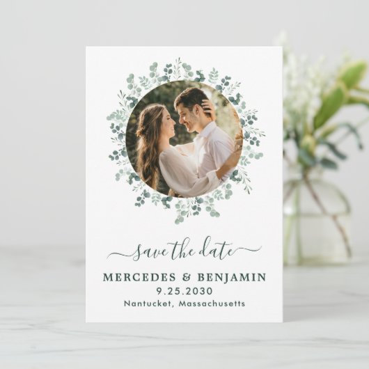 Save The Date Eucalyptus Green Photo moderne QR Code Mariage (Debout devant)