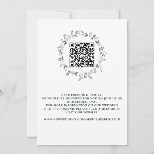 Save The Date Eucalyptus Green Photo moderne QR Code Mariage (Dos)
