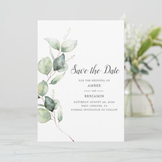 Save The Date Eucalyptus Green Script Enregistrer la date (Debout devant)