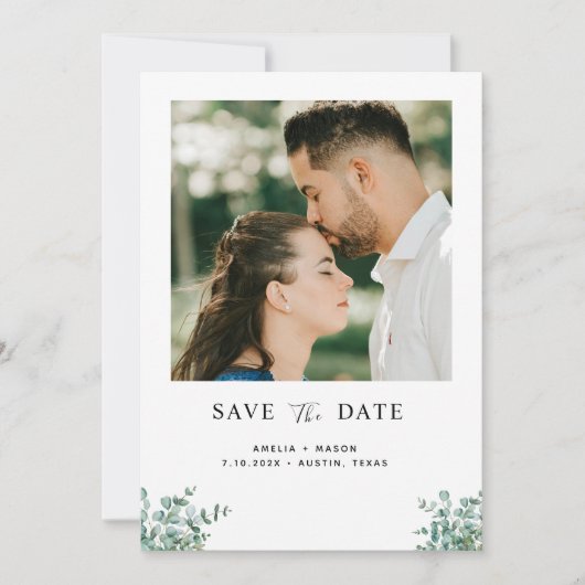 Save The Date eucalyptus greenery wedding (Devant)