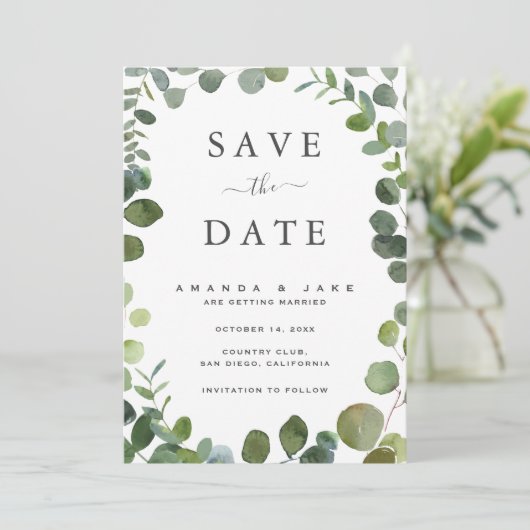 Save The Date Eucalyptus Mariage Appartement Enregistrer La Cart (Debout devant)