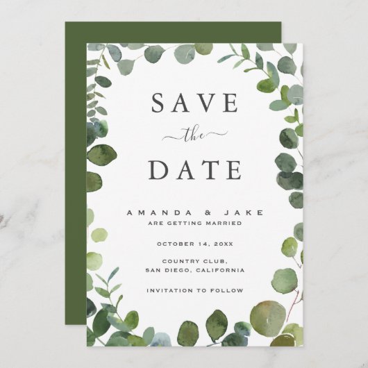 Save The Date Eucalyptus Mariage Appartement Enregistrer La Cart (Devant / Derrière)