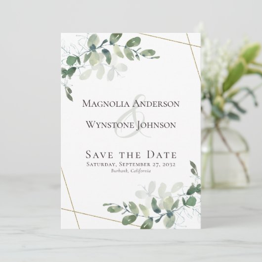 Save The Date Eucalyptus Mariage Succulent Sauvez La Dat (Debout devant)