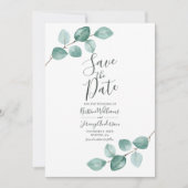 Save The Date Eucalyptus moderne Aquarelle or Script Mariage S (Devant)