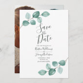 Save The Date Eucalyptus moderne Aquarelle or Script Mariage S (Devant / Derrière)