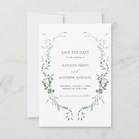 Save The Date Eucalyptus moderne verdure Élégant Mariage de jard (Devant)