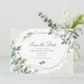 Save The Date Eucalyptus moderne Verdure Or Mariage géométrique (Debout devant)