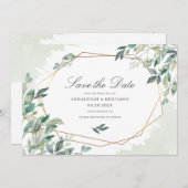 Save The Date Eucalyptus moderne Verdure Or Mariage géométrique (Devant / Derrière)