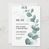 Save The Date Eucalyptus moderne Vert Mariage d'aquarelle Enregi (Devant)