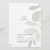 Save The Date Eucalyptus Monté Simple Tige Simple Enregistrer La (Devant / Derrière)