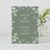 Save The Date Eucalyptus Photo Code QR Sage Vert Mariage (Debout devant)