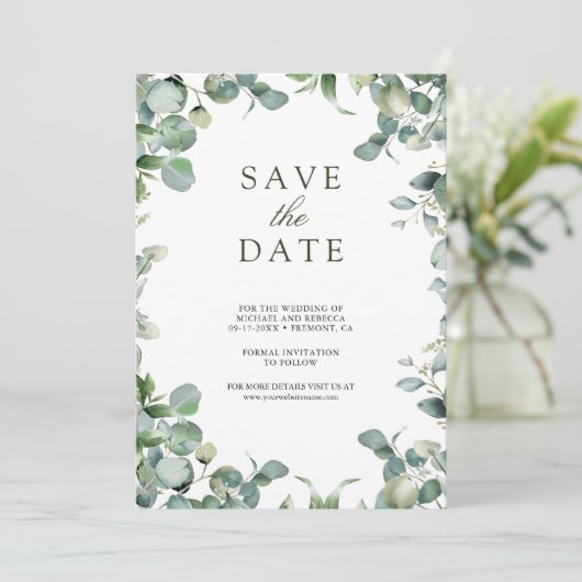 Save The Date Eucalyptus Photo Collage QR Code Mariage (Debout devant)