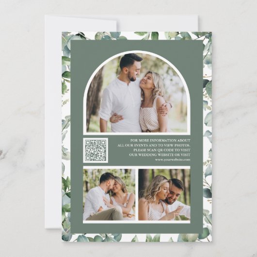 Save The Date Eucalyptus Photo Collage QR Code Mariage (Dos)