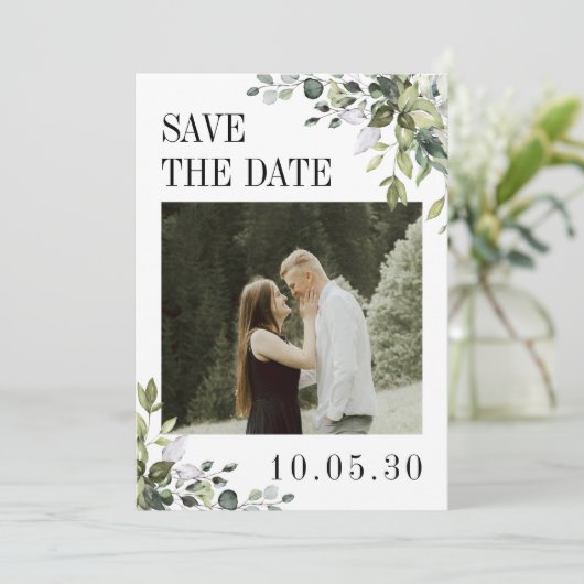 Save The Date Eucalyptus Photo Mariage QR Code Retour (Debout devant)