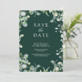 Save The Date Eucalyptus Photo QR Code Emerald Green Wedding (Debout devant)