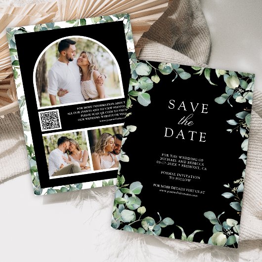 Save The Date Eucalyptus Photo QR Code Mariage noir