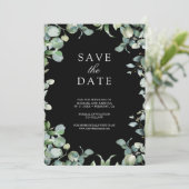 Save The Date Eucalyptus Photo QR Code Mariage noir (Debout devant)