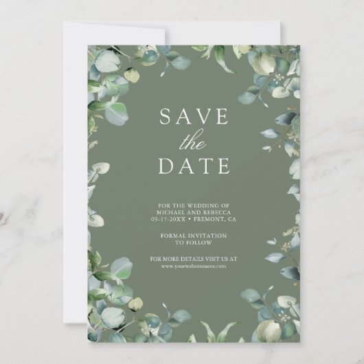 Save The Date Eucalyptus Photo QR Code Sage Mariage vert (Devant)