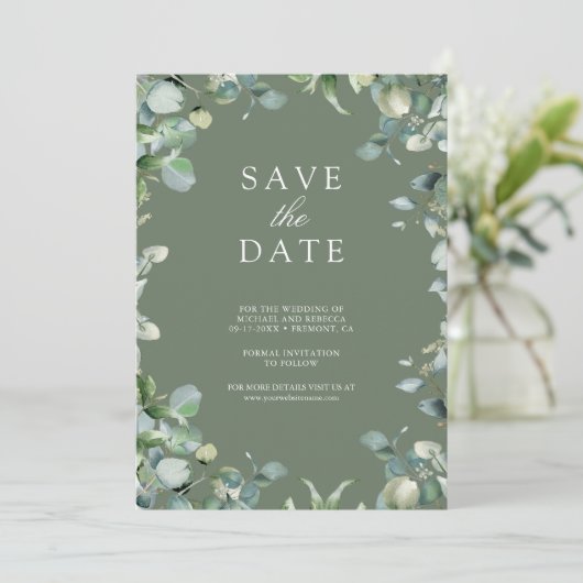 Save The Date Eucalyptus Photo QR Code Sage Mariage vert (Debout devant)