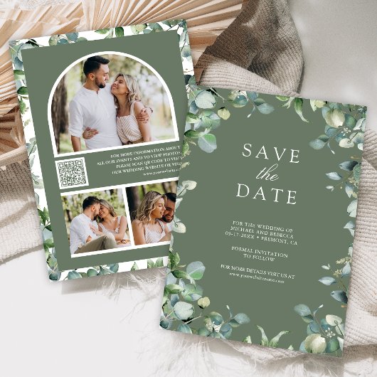 Save The Date Eucalyptus Photo QR Code Sage Mariage vert